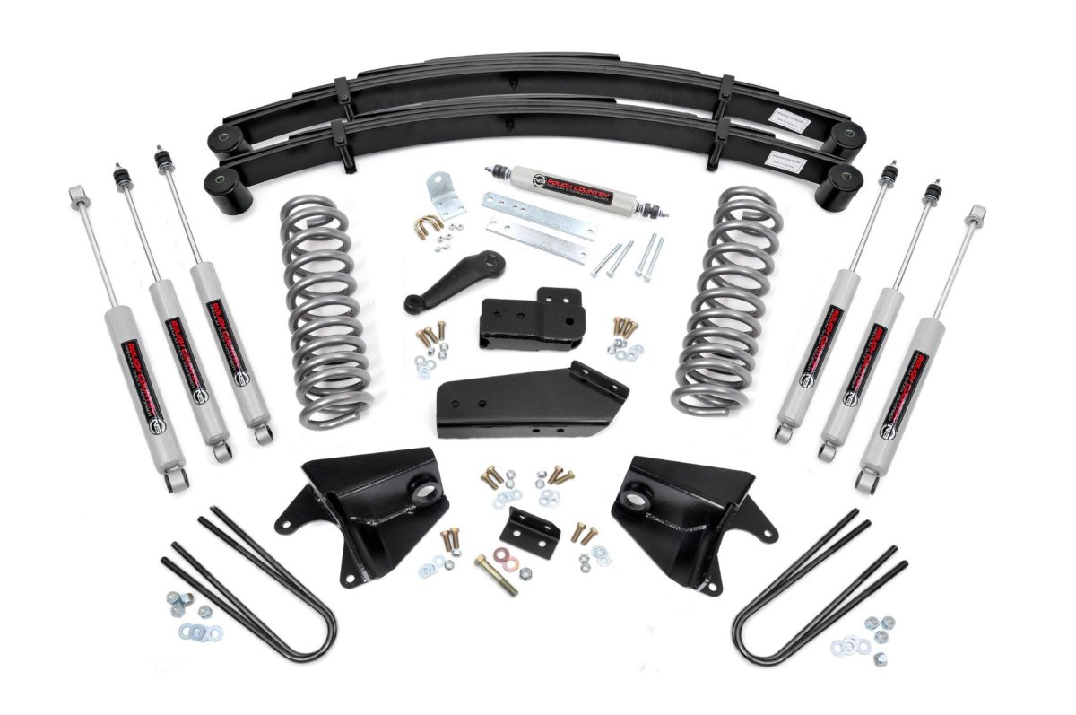 Ford Bronco Suspension Lift Kit - Front + Rear - Rough Country - Quad Front Shocks + Rear Springs - '80-'96
